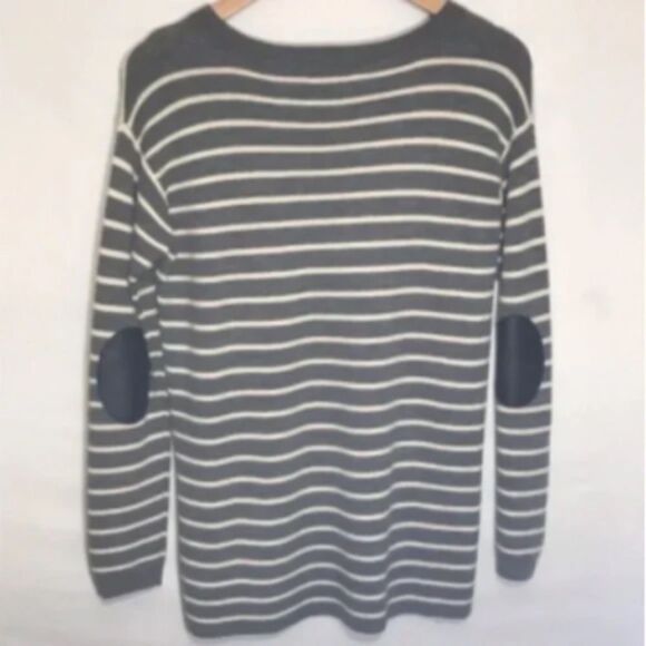 Women’s J. Crew Grey Striped Merino Wool Sweater Elbow Patches - Picture 6 of 9